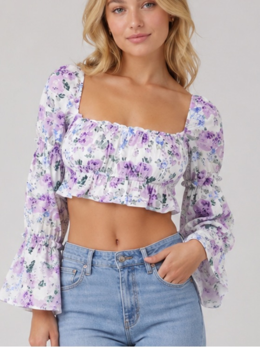 Rays for Days Women's Ditsy Floral Tanya Crop Long Sleeve Top XS 39144